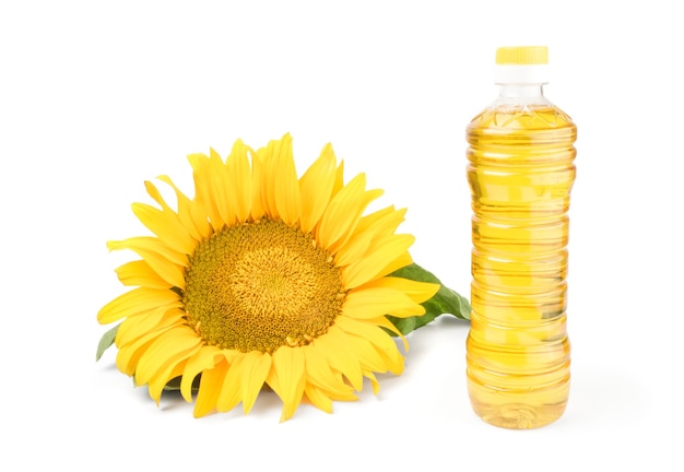 Sunflower oil and sunflower isolated on white