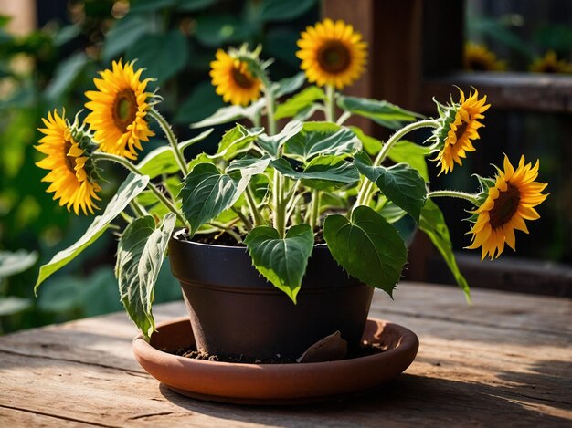 Photo sunflower plant in the pot