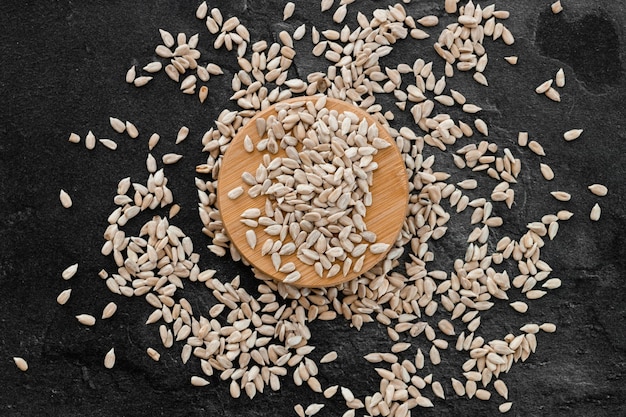 Sunflower seeds isolated on black background