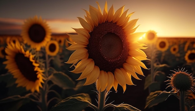 Sunflower sunny day nature yellow view plant field seed season bright summer blossom leaf background