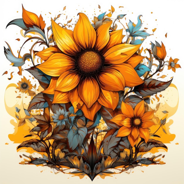 Sunflower tshirt design illustration Generative Ai