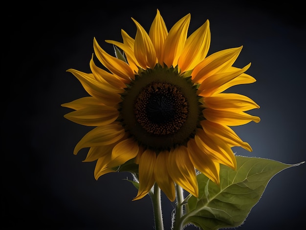 a sunflower with a black background and a black background