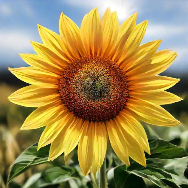 a sunflower with a blue sky and clouds in the background