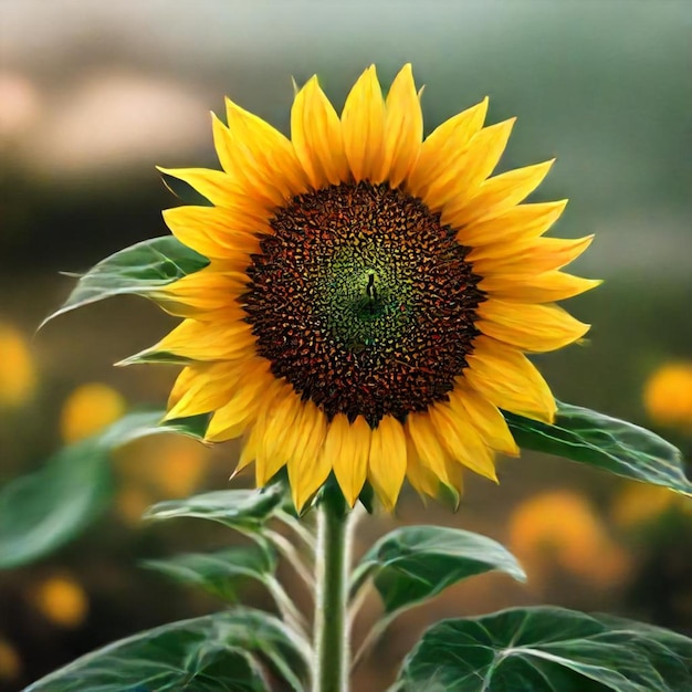 a sunflower with a green stem and a green center