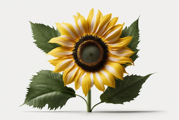 Sunflower with leaves isolated on white background generative ai