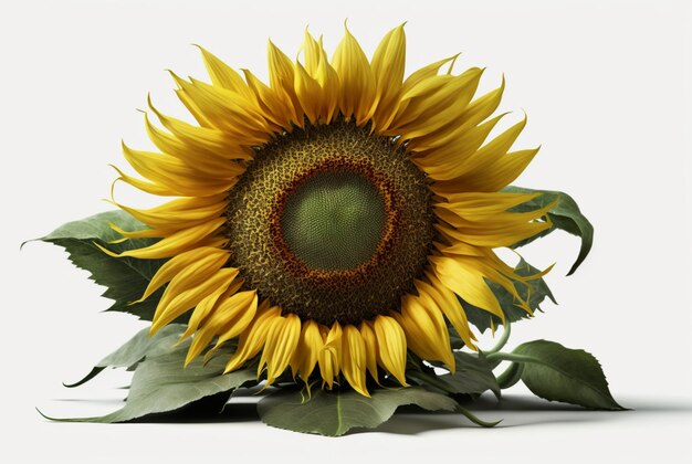 Sunflower with leaves isolated on white background generative ai