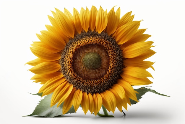 Sunflower with leaves isolated on white background generative ai