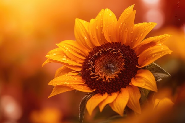 A sunflower with rain drops on it