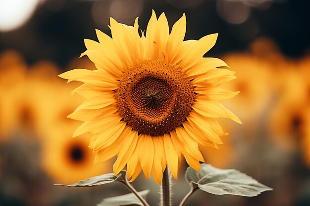 Sunflower with a shallow depth of field emphasizing a single flower