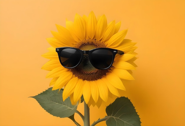 a sunflower with sunglasses on it is in front of a yellow background