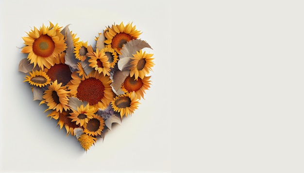 Sunflowers are arranged in a heart shape.