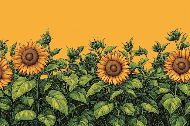 Photo sunflowers blooming in a field with a yellow background