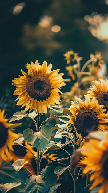 Photo sunflowers on blurred background