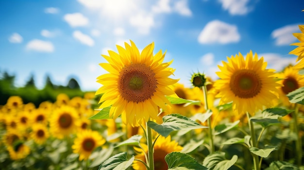 sunflowers on a clear blue summer sky sunny day