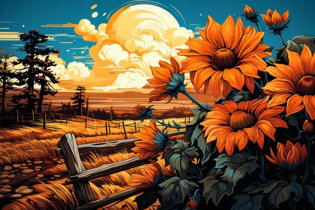 Sunflowers field illustration AI generated