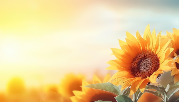 Sunflowers on the field at sunset