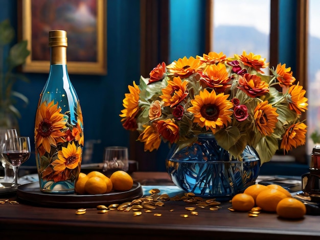 Sunflowers in glass vase