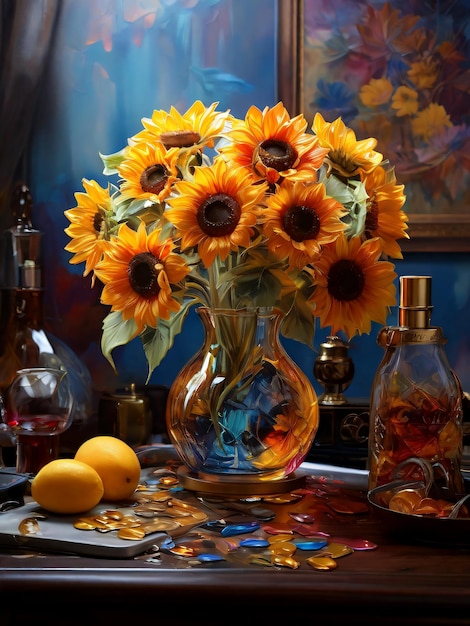 Sunflowers in glass vase