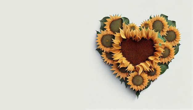 Sunflowers in a heart shape with the word love on it