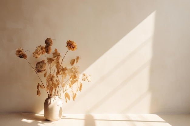 Sunflowers in a vase on a white table