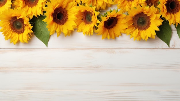 Sunflowers on Vintage White Wooden Background AI Generated