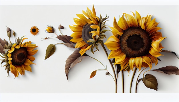 Sunflowers on a white background