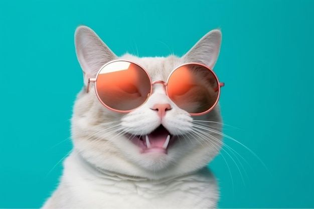 Sunglasses colourful animal funny cat cute portrait pet fashion neon Generative AI