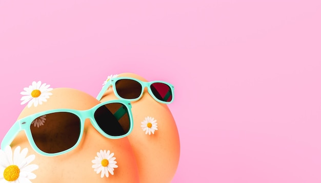 Sunglasses on Easter eggs decorated with flowers