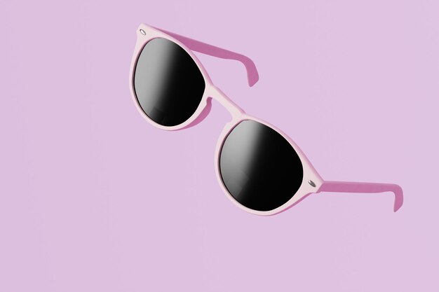 Sunglasses in pink frame on a pastel background 3D render