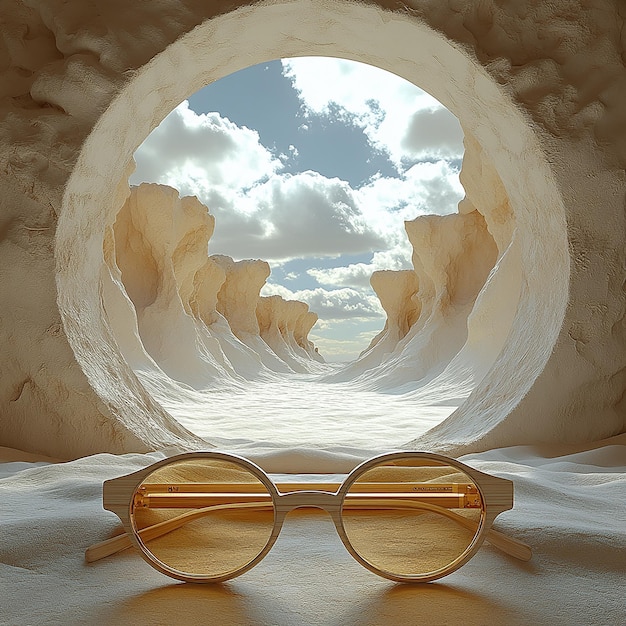 Photo a sunglasses product photography shows the inside of the frame with a large round window displaying