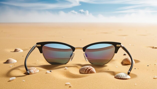 Photo sunglasses on sandy beach