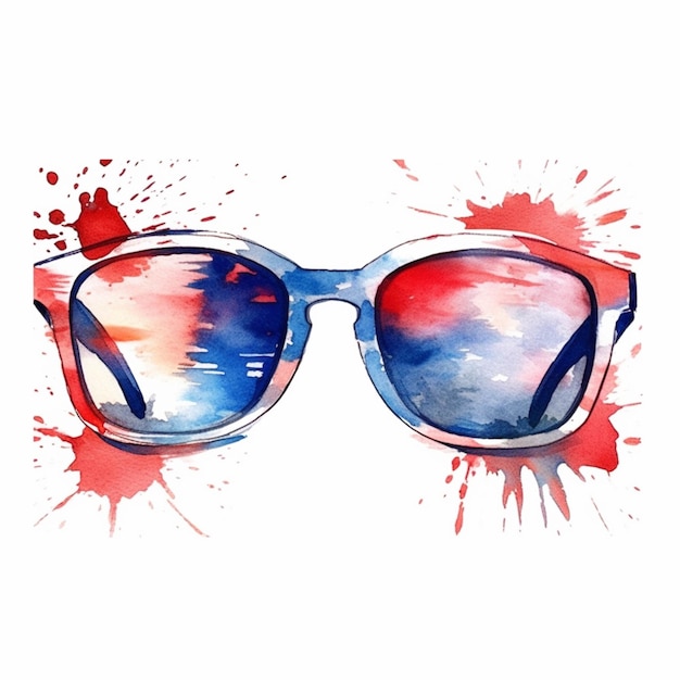 Sunglasses with red and blue paint splatters on them generative ai