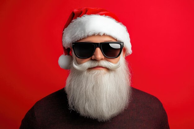 Photo sunglasswearing santa claus on bold red background