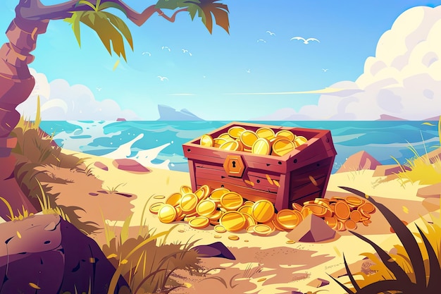 Photo sunken treasure chest on a tropical beach