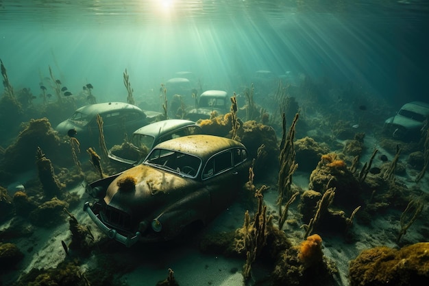 Photo sunken treasures forgotten automobiles below