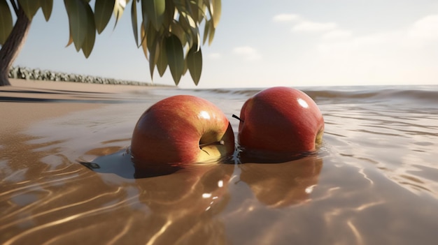 Sunkissed apple on the tropical beach Generative AI