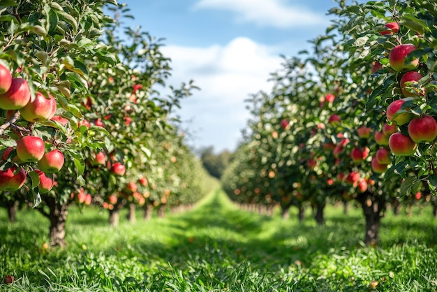 Photo sunkissed apples a lush orchard beckons with ripe fruit