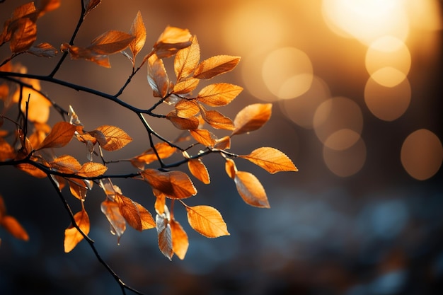 Sunkissed autumn backdrop featuring branches draped in golden foliage