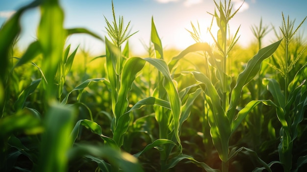 SunKissed Green Cornstalks Flourishing In The Countryside Farmland Generative AI