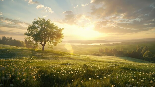 Photo sunkissed meadows in idyllic setting