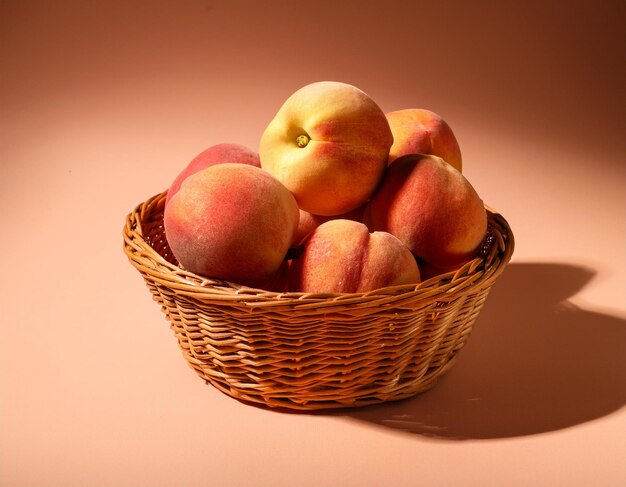 Photo sunkissed peaches a delicate display in a wicker basket