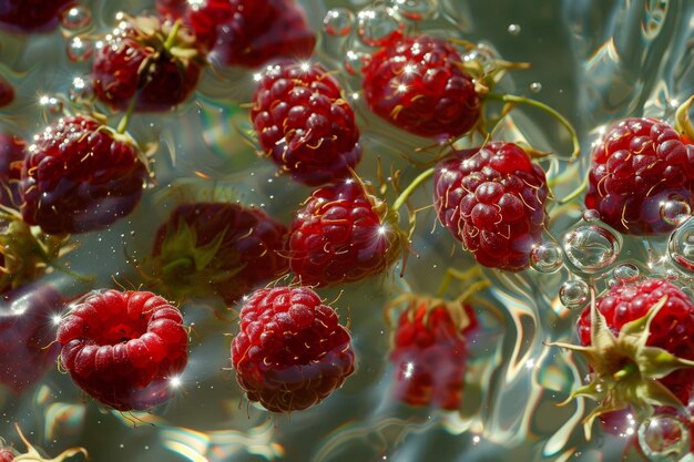 SunKissed Raspberries Floating in Sparkling Water