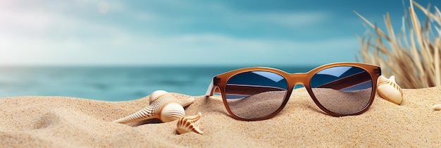 SunKissed Serenity Sandy Beach with Summer Accessories and Sunglasses