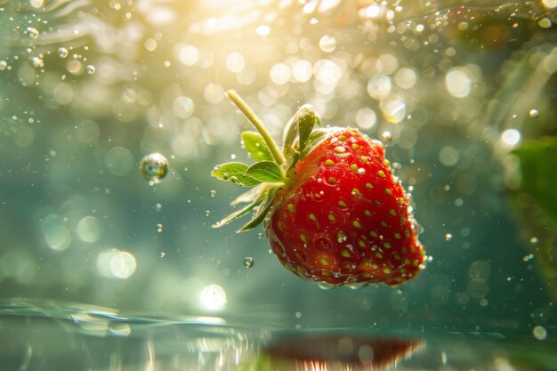 SunKissed Strawberry Floating in Sparkling Water