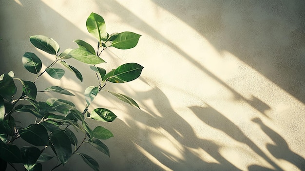 Sunlight Casting Shadows Through Green Leaves Against a Textured Wall