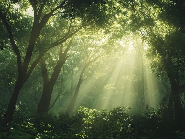 Sunlight filtering through the canopy of a forest