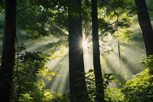 Photo sunlight filtering through a canopy of trees