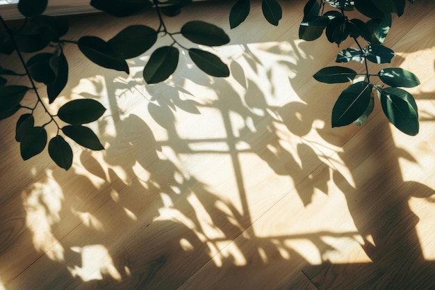 Sunlight Filtering Through Leaves Casts Shadows on a Wooden Floor