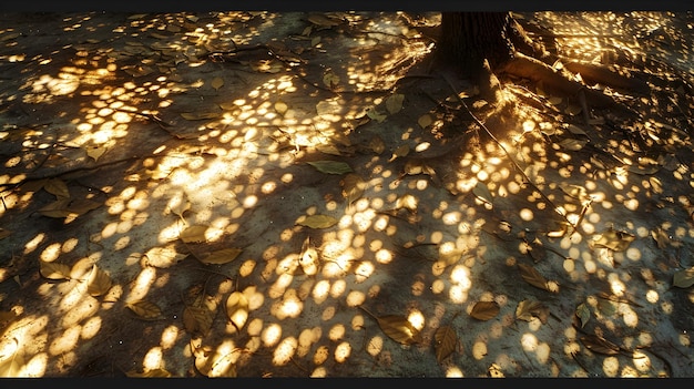 Photo sunlight filtering through lush foliage casting intricate patterns on the ground