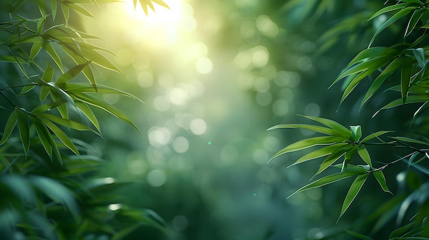 Sunlight Filtering Through Lush Green Bamboo Leaves in a Serene Forest Setting